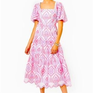 Lilly Pulitzer Size 6 Katalina Midi Eyelet Dress in Multi Sunset Dreamer